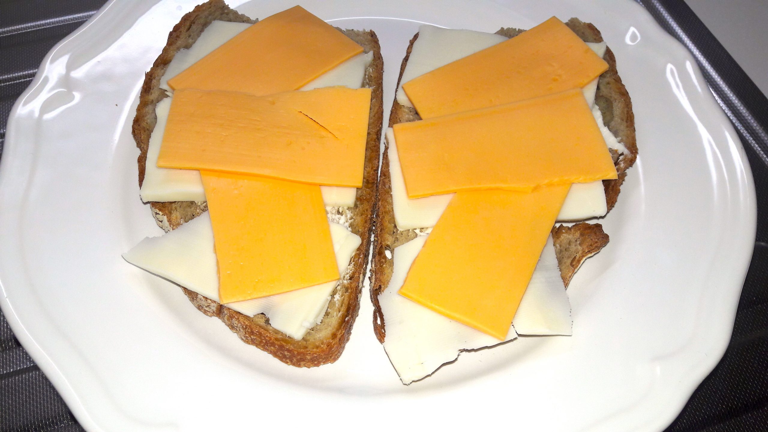 Place cheese slices on bread