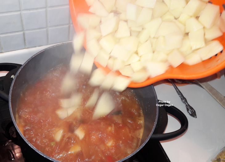 add the diced potatoes into saucepan